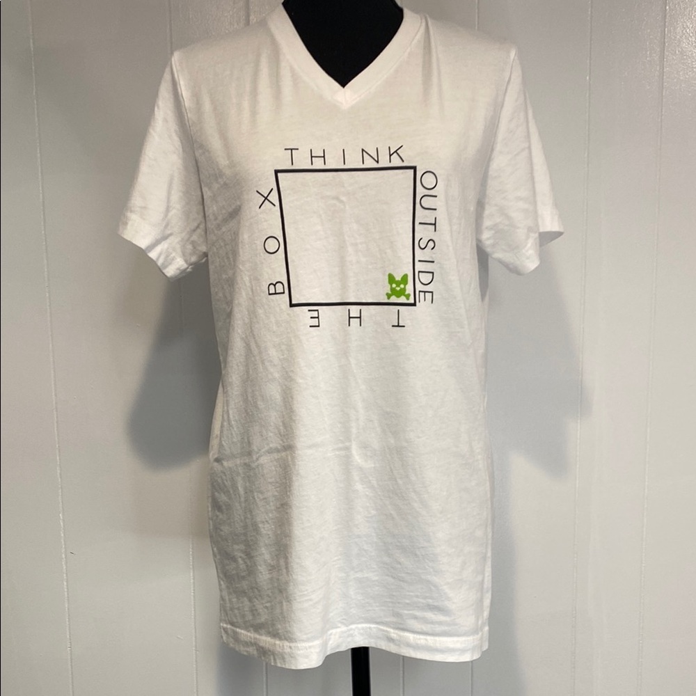 Crazed Frenchie Tee Shirt V-Neck Cotton Streetwear White Green Graphic Medium
